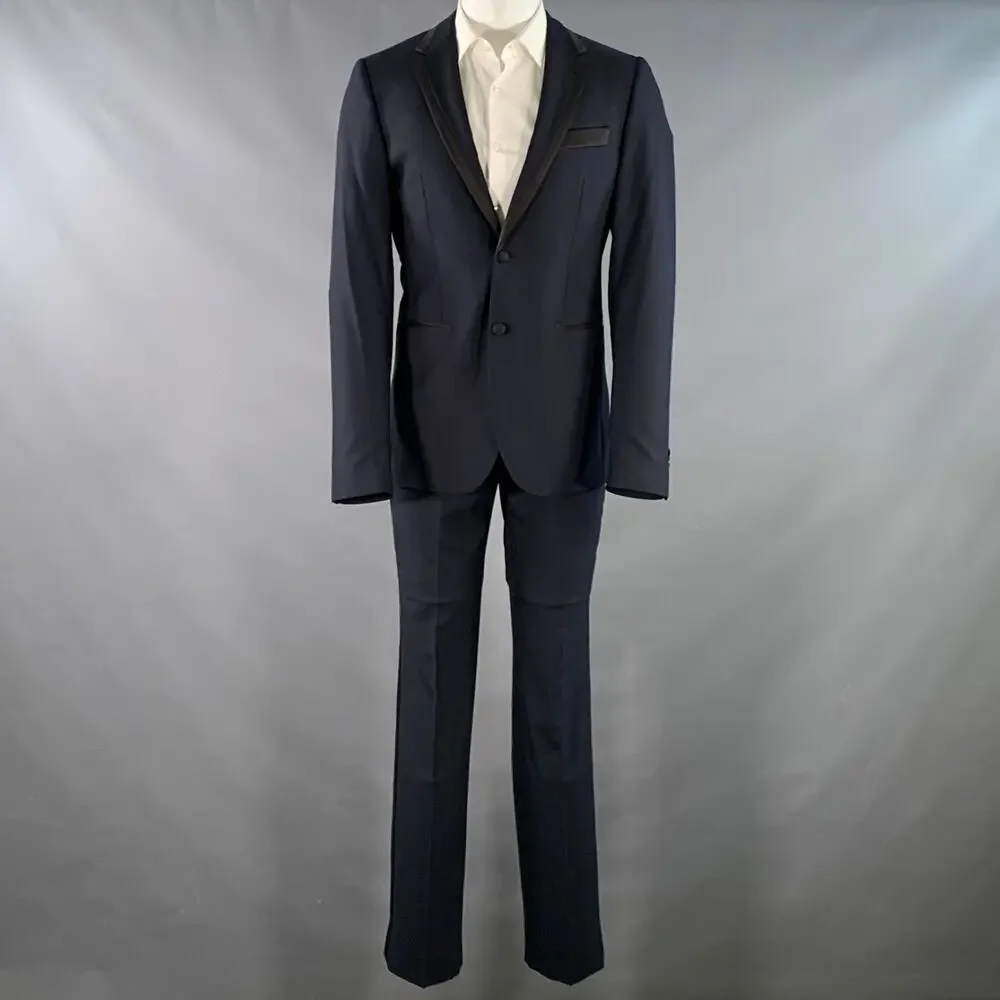 INDOCHINO Size 38 Navy Black Contrast Trim Wool Cashmere Tuxedo